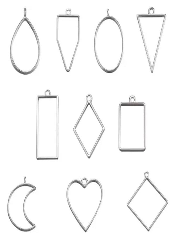 Excellentcrafts 10 Pieces Assorted Shapes Silver Hollow Open Bezel Charm Frames for Making Epoxy UV Resin Pendants and Earrings! - Image 2
